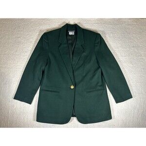 Savannah Hunter Emerald Green 100% Wool Blazer 12 Single Button Vintage Jacket